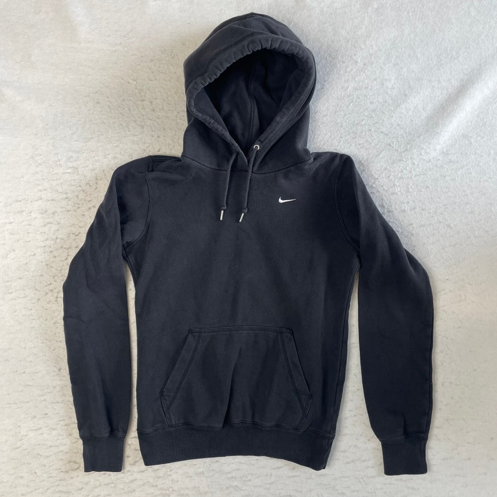 Nike Pullover Hoodie Womens XS Black Embroidered Swoosh Fleece